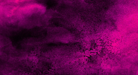 Creative dark pink paper texture water color painted illustration. Magenta watercolor on black background. Colorful smeared fuchsia neon paper textured aquarelle canvas for creative design - obrazy, fototapety, plakaty