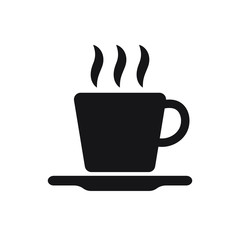 Cup of coffee or tea with steam, vector  line icon black on white