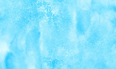 Light blue sky shades color watercolor illustration, creative background, smeared turquoise frame. Aquarelle painted paper textured canvas for vintage design, invitation card, template