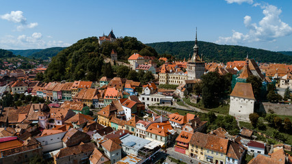 Fototapeta na wymiar Aerial footage of an old eastern Europe town on a sunny day