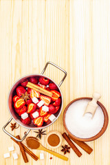 Strawberry jam. Ingredients for making homemade sweet dessert