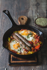Scrambled Eggs with Tomatoes and Sausages