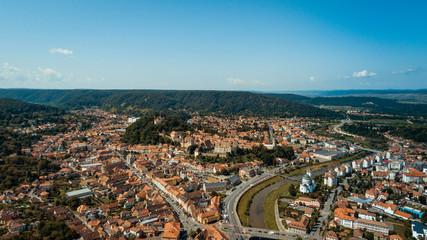 Aerial footage of an old eastern Europe   town on a sunny day