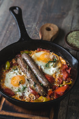 Scrambled Eggs with Tomatoes and Sausages