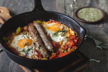 Scrambled Eggs with Tomatoes and Sausages