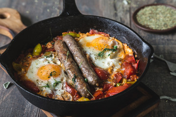 Scrambled Eggs with Tomatoes and Sausages