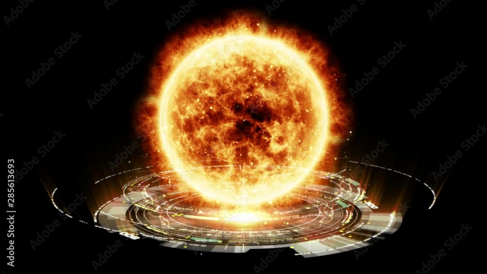 Aufkleber Futuristic motion graphic user interface head up display screen with Holographic Sun Corona Particles and digital data telemetry information display for digital background