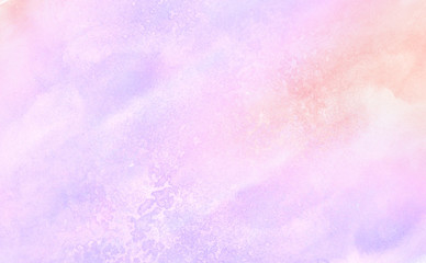 Smeared smooth bright purple and soft pink watercolor brush drawn background. Grunge light pastel colors ink glow aquarelle smudge illustration. Paper textured pattern for vintage design, retro card