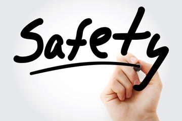 Safety text with marker, business concept background