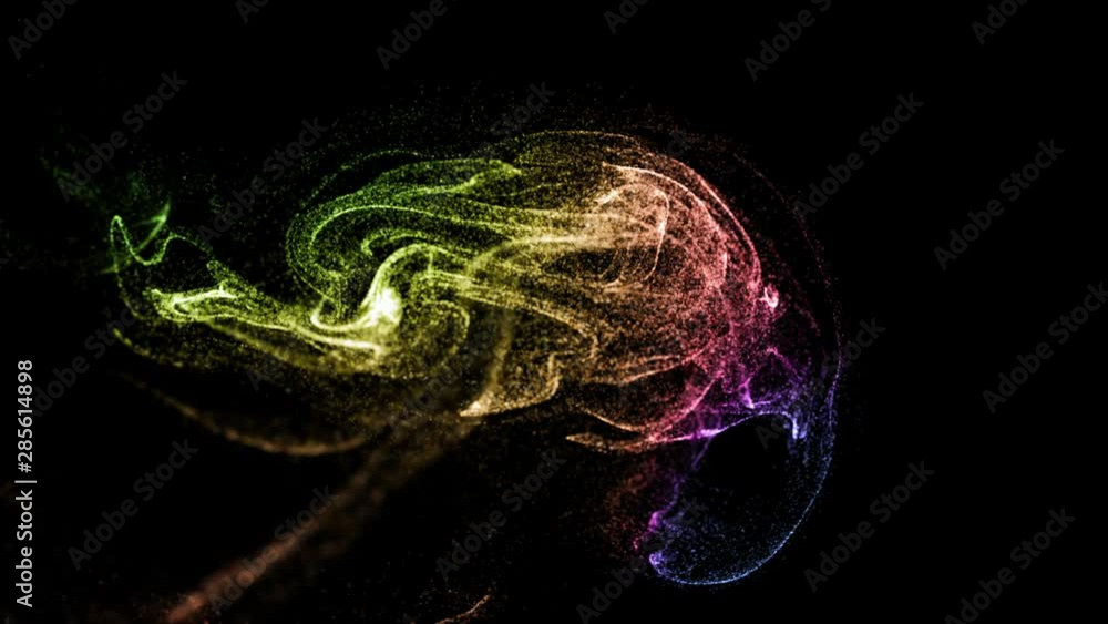 Poster 3d ink effect of advection, luminous particles float in liquid. glow particles move in a stream of l