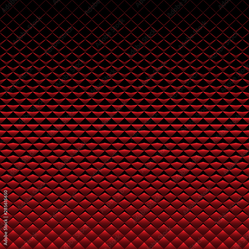 Poster black and red background. Half tone squares and triangles as texture.