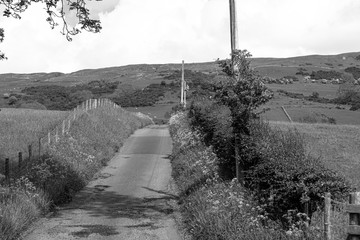 Single Laned Country Road  Above the Town of Largs in Scotland