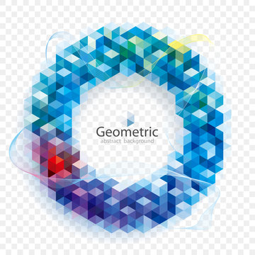 Geometric modern pattern circular frame with transparent abstract background.