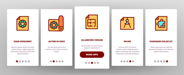 Technical Documentation Onboarding Mobile App Page Screen Vector. Collection Of Technical Documentation Linear Pictograms. Plan, Instruction, Blueprint And Manual Contour Illustrations