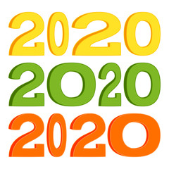 Colorful cartoon 2020 different width characters set