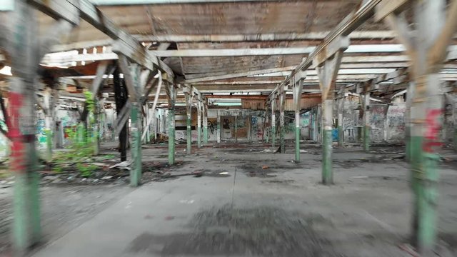 Old abandoned, deserted factory hall