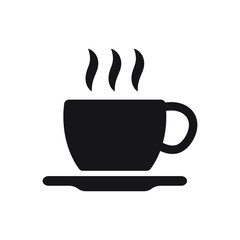 Cup of coffee or tea with steam, vector line icon black on white