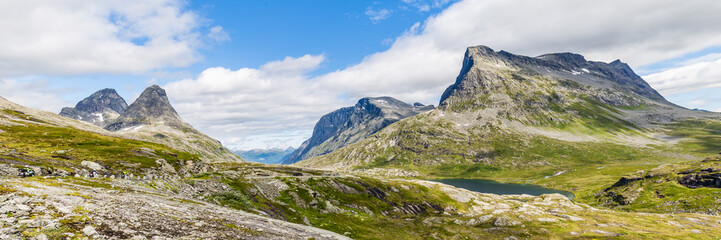Fototapeta na wymiar Norwegian mountain landscape along national scenic route Geiranger Trollstigen More og Romsdal county in Norway