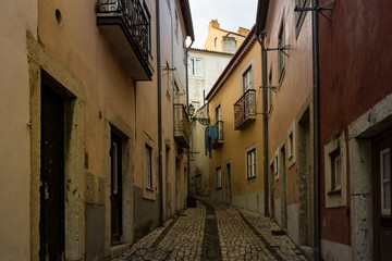 traditional portuguese  street in Lisbon, Old Town of Lisbon, Portugal.