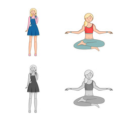 Isolated object of posture and mood symbol. Collection of posture and female stock vector illustration.