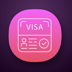 Start up visa app icon. Residence permit. Travel document. Immigration. Travel approval. Foreign entrepreneurs visa. UI/UX user interface. Web or mobile application. Vector isolated illustration