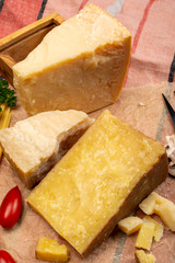 Cheese collection, hard cheeses from North Italy, aged Maniva cheese from Alps, parmesan from Parma and Grana Padano