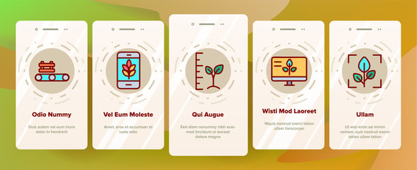 Smart Farm Onboarding Mobile App Page Screen Vector Thin Line. Innovation Electronic Technology And Watering Plant Smart Farm Computer Control Linear Pictograms. Illustrations
