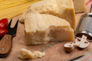 Cheese collection, hard italian cheese, aged parmesan and grana padano cheese