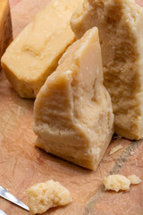 Cheese collection, hard italian cheese, aged parmesan and grana padano cheese