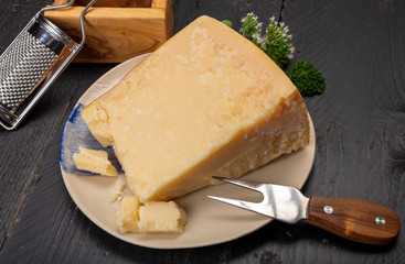 Cheese collection, hard italian cheese, aged parmesan or grana padano cheese