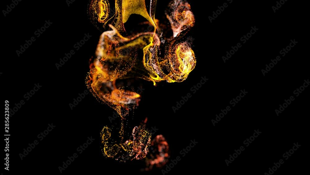Poster 3d ink effect of advection, luminous particles float in liquid. glow particles move in a stream of l