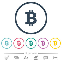 Bitcoin sign flat color icons in round outlines