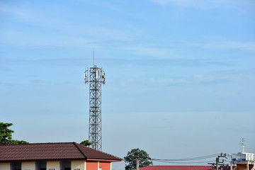 Telecommunication Tower Antennas High Pole Signal Transmission Both Wireless Phone.