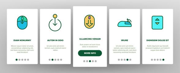 Scroll Onboarding Mobile App Page Screen Icons Set Vector. Computer Mouse Device And Web Site Page Up And Down Scroll Linear Pictograms. Interface Elements Illustrations
