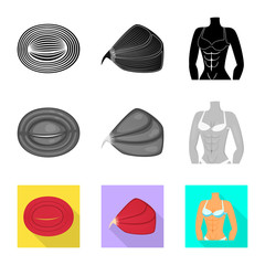 Isolated object of fiber and muscular logo. Set of fiber and body vector icon for stock.
