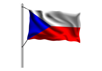 Waving Czechia flag on flagpole on isolated background, flag of Czechia, vector illustration