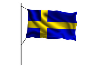 Waving Sweden flag on flagpole on isolated background, flag of Sweden, vector illustration