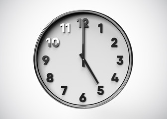 Clock 5 O’Clock Time 3D Render