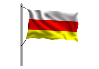 Waving South Ossetia flag on flagpole on isolated background, flag of South Ossetia, vector illustration