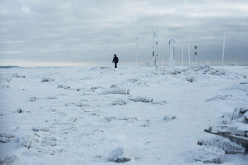 human on the mountain in winter