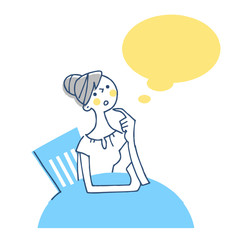 考え事をする女性　　フキダシ　