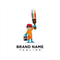Painting Services  Logo Cartoon Character Mascot vector illustration . Kids Painting Logo Design