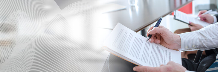 Business people taking notes (Lorem Ipsum Text); panoramic banner