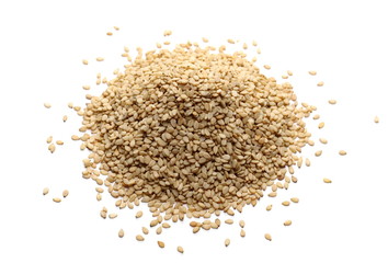 Organic integral sesame seeds isolated on white background
