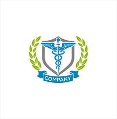 Shield Crown Leaves Medical Logo Icon Symbol. Medical Goup Logo Healhy Template