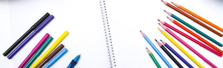 School and office accessories on a white background, back to school concept