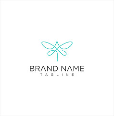 Simple Monogram Dragonfly  Logo Line Icon Design Vector Stock. Dragonfly Logo Flat Template	