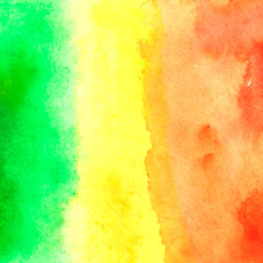 Abstract bright green red orange yellow watercolor background
