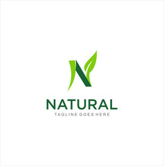 Letter N Leaf Logo Icon Vector Template . Green Alphabet Initial N Logo Nature Organic Design Icon	