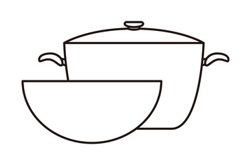 pot and pan linear on white background